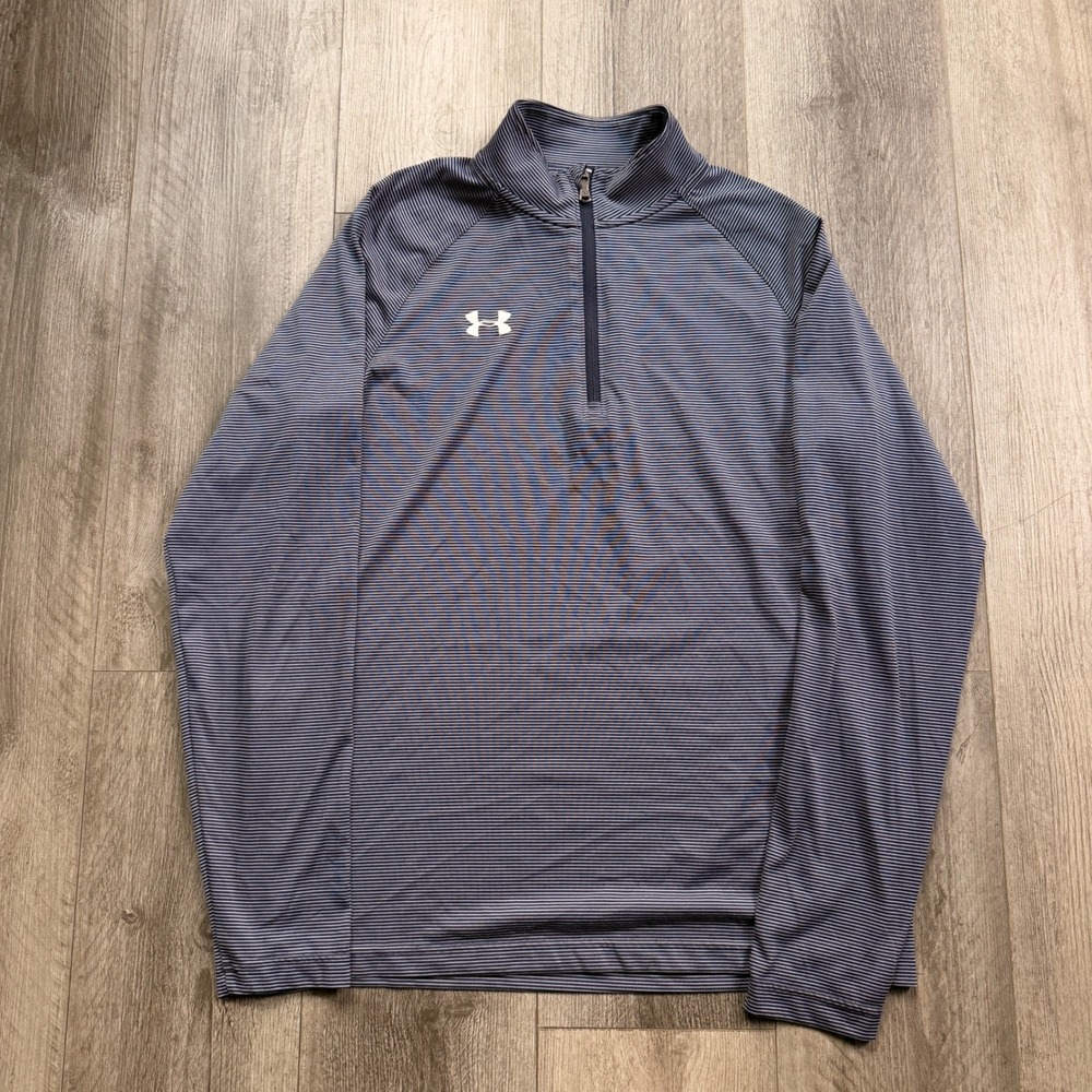 Under Armour HeatGear Mens M Navy Striped 1/4 Zip Loose Fit Pullover